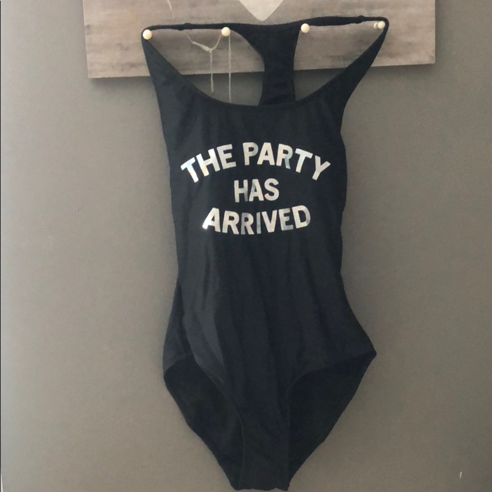“The party has arrived” one piece bathing suit